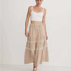 Madewell Linen-Blend Eyelet-Trim Tiered Maxi Skirt
